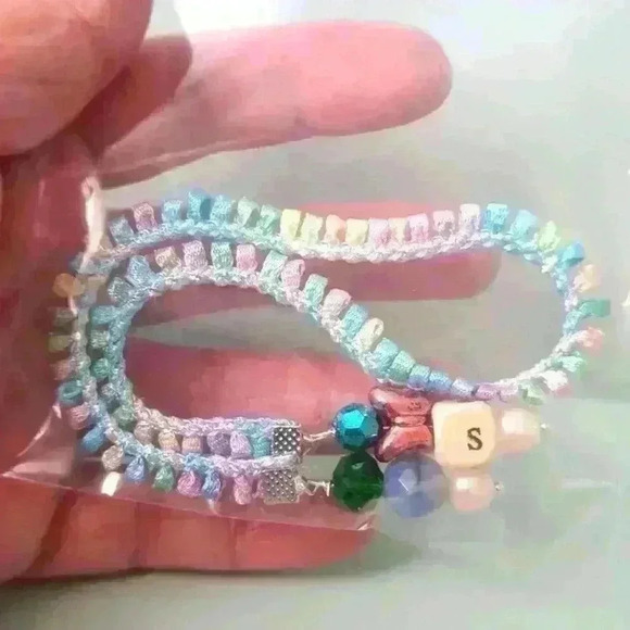 Bookmark lace/ribbon. Pink/ blue. Handmade monogram S, stocking 🎁Christmas  🎄 - Picture 1 of 3